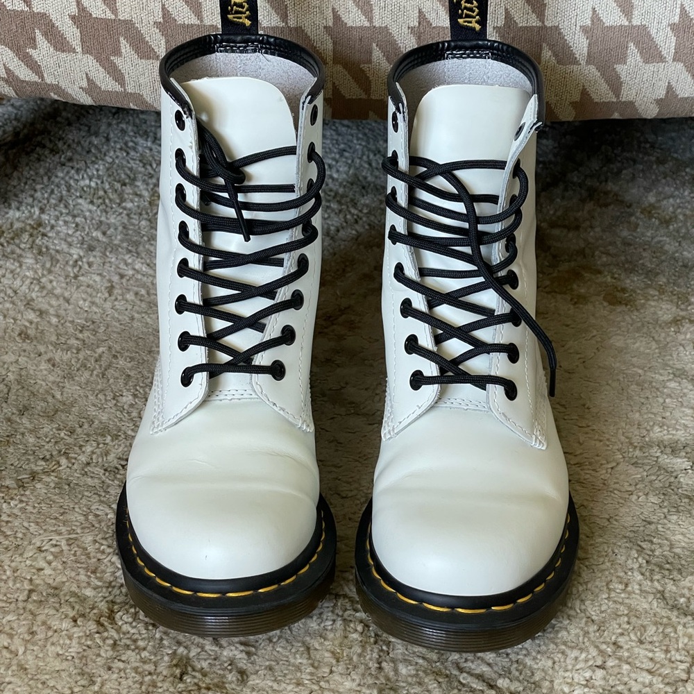 Dr. Martens White Combat Boots with Black Laces